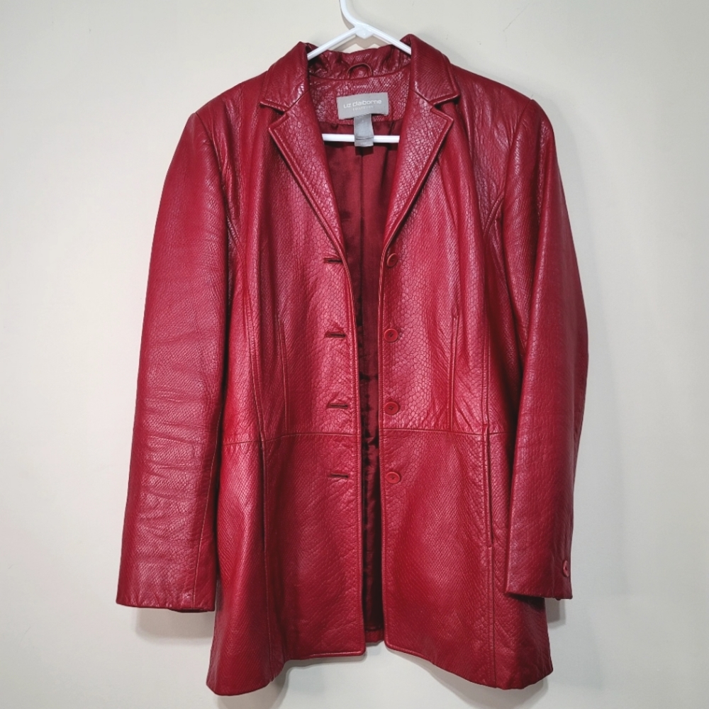 Liz Claiborne Red 100% Leather Jacket